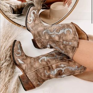 Pierre Dumas Glitter Taupe Vegan Leather Western Cowgirl Cowboy Boots